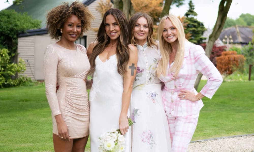 The Spice Girls at the wedding: Mel B, Mel C, Geri Horner and Emma Bunton on the happy day. Photo Andrew Timms