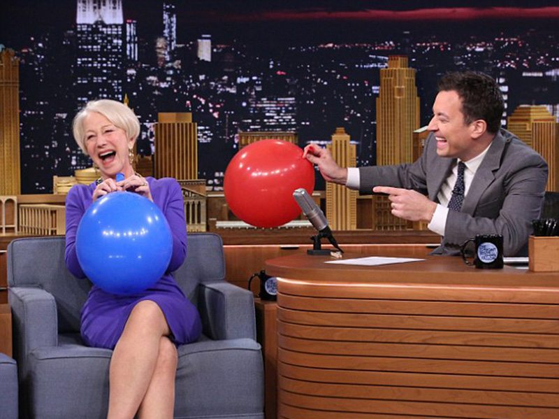 Helen Mirren having fun on The Tonight Show with Jimmy Fallon