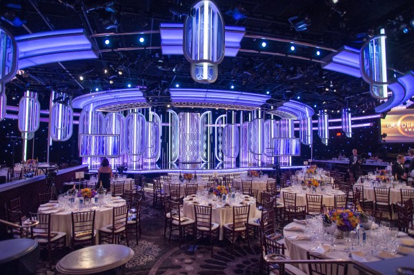 The room is set. The International Ballroom prior to the 73rd Golden Globe Awards at the Beverly Hilton in Beverly Hills, CA on Sunday, January 10, 2016.