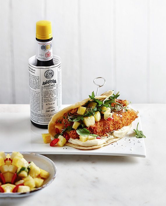 Fish Flatbreads with  Lemon & Lime Mayonnaise and Pineapple Salsa