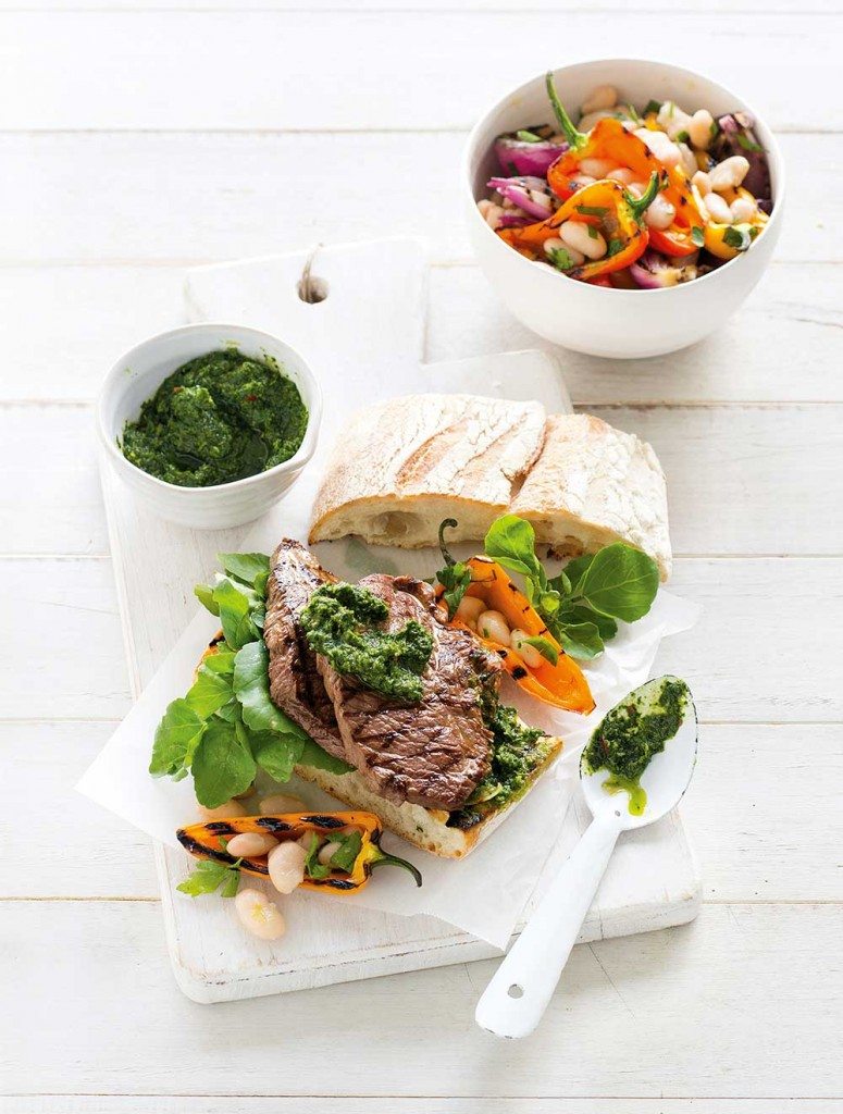 Argentinian Steak Sandwich with Chimichurri & Cannellini with Bean Salad