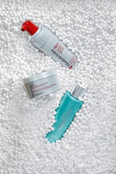 Top to bottom: Elizabeth Arden PRO Clarifying Foaming Cleanser, Elizabeth Arden PRO Skin Perfecting Peel Pads and HydroPeptide Purifying Cleanser. Photography by Sevak Babakhani. 
