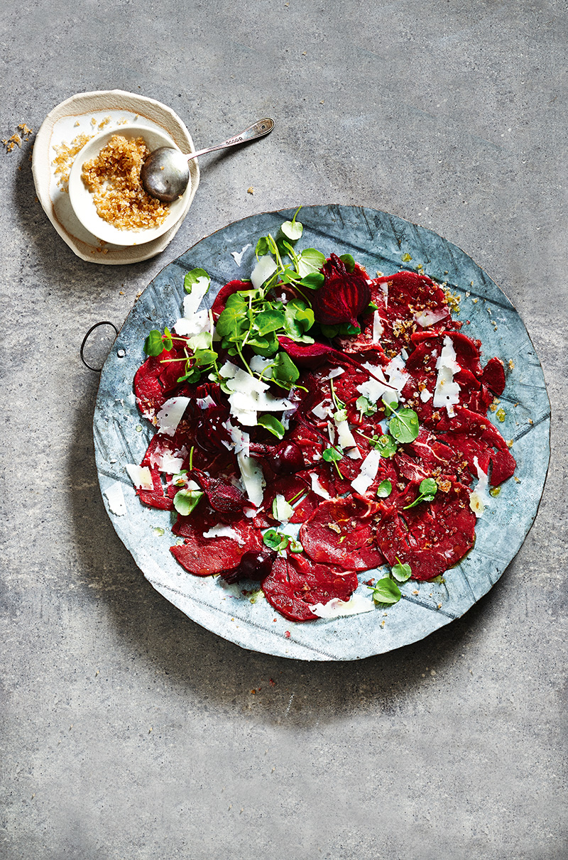 Beef Carpaccio with Beetroot, Pecorino & Worcestershire Salt