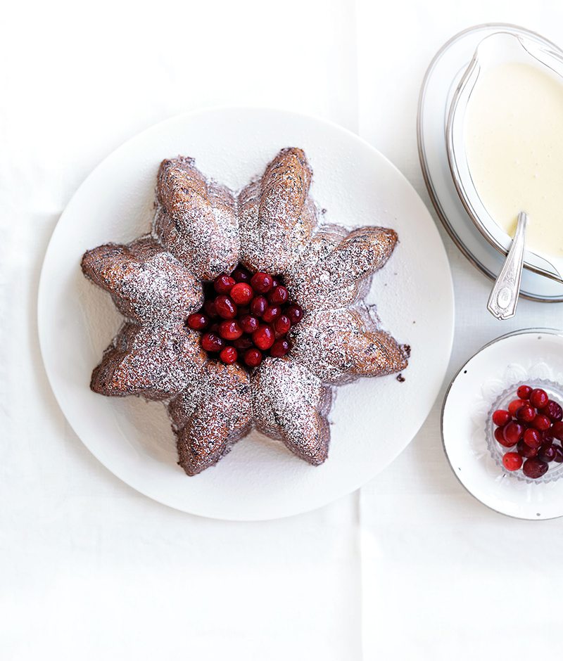 Christmas Cake with Cranberries and Brandy Custard