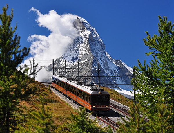 Mountain train in front of Matterhorn peak