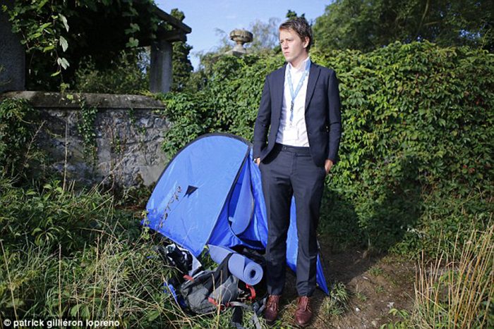 David Hyde beside his tent home near Lake Geneva Image: Patrick Gilleron Lopreno