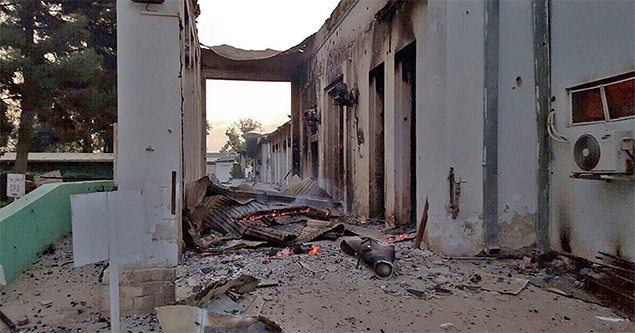 Fires burn in the Kunduz Hospital after it was hit by US airstrikes/ AFP/MSF