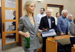 Gwyneth Paltrow enters the courtroom after a lunch break during her ski crash trial, in Park City, Utah, U.S., March 23, 2023. Jeff Swinger/Pool via REUTERS