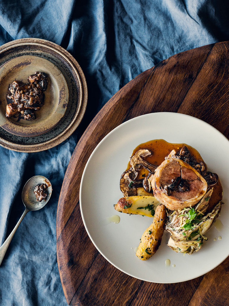 Confit of Lamb Saddle, Chargrilled Castellofranco Radicchio and Lemon, Porcini Ragout