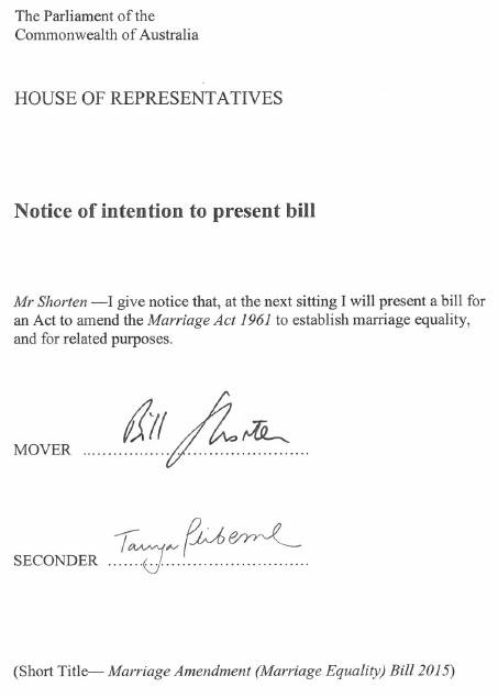 Bill Shorten issues private member’s bill for gay marriage