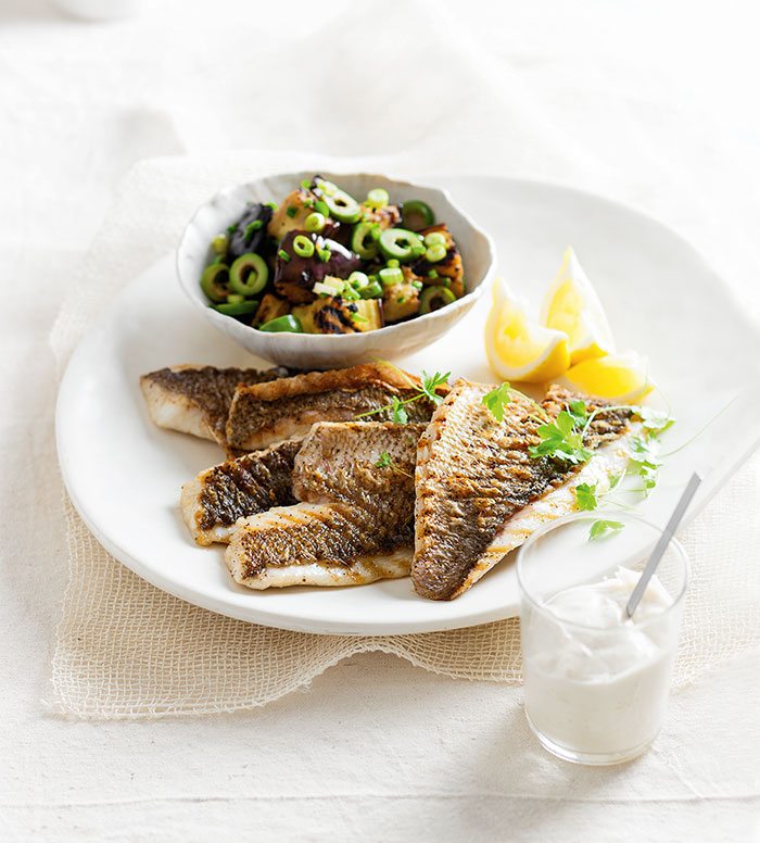 Grilled Snapper with Spiced Eggplant Salad