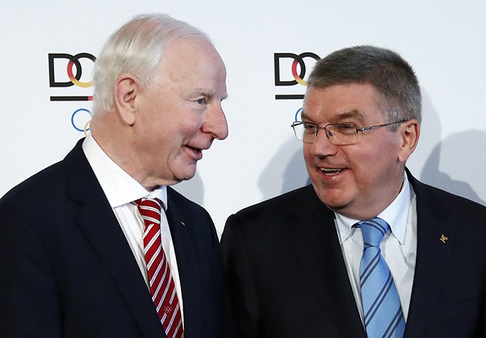 He's a player - European Olympic Committee president Patrick Hickey (left) with International Olympic Committee president Thomas Bach. Photo Reuters 