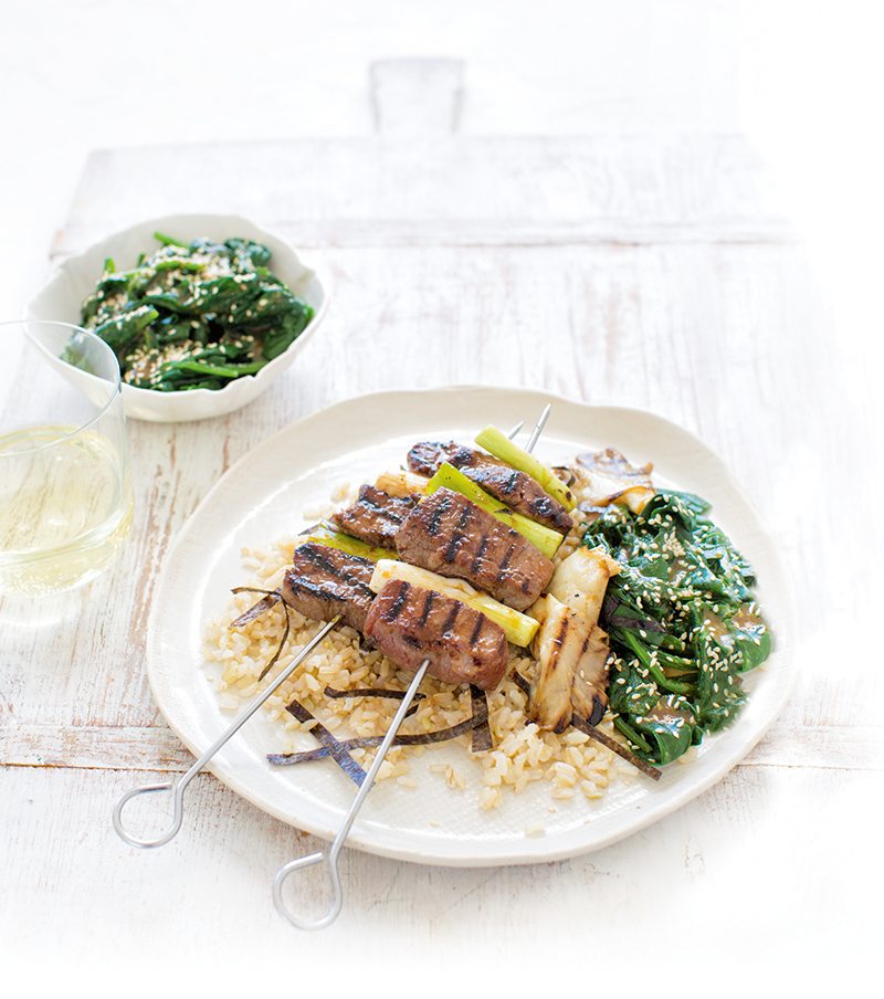 Lamb Kebabs with Sesame Spinach
