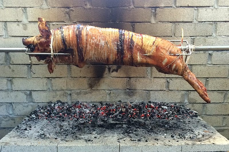 Molten spit-roast pig