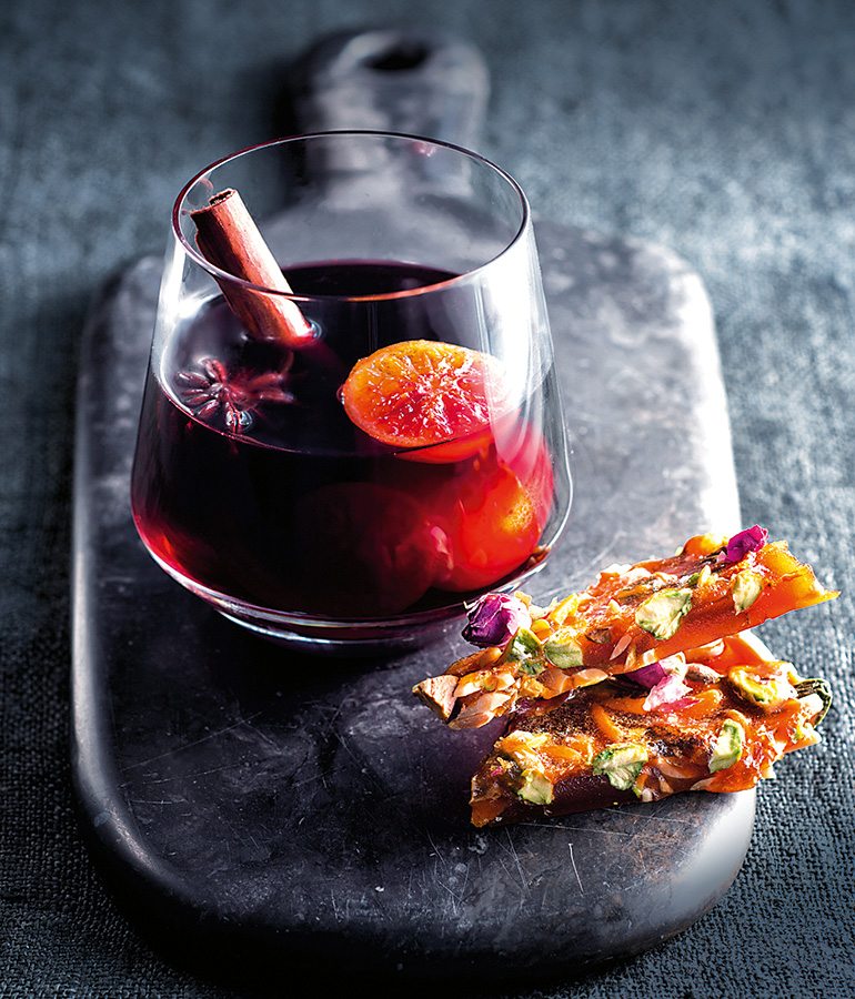 Mulled Wine Whiskey With Sea Salt Pistachio Caramel Brittle
