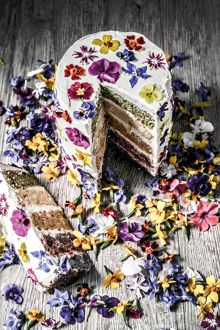 Rainbow Cake With Edible Flowers