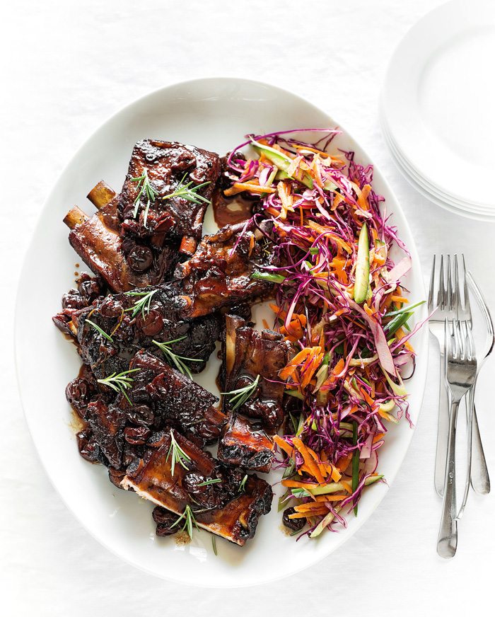 Roasted Spare Ribs with Rosemary, Spicy Cherry Sauce and Slaw Recipe