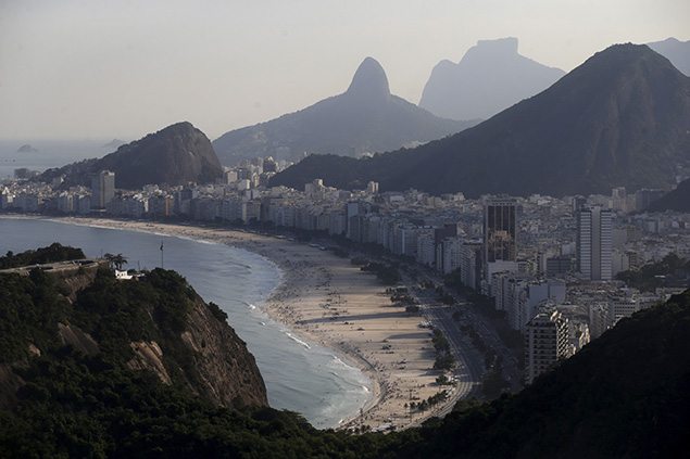 An aerial view of Copacabana Beach, which will host the beach volleyball, marathon swimming, road cycling and triathlon during the 2016 Rio Olympics.
REUTERS/Ricardo Moraes.