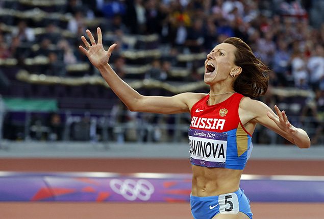 Russia's Mariya Savinova reacts as she wins gold in the women's 800m final at the London 2012 Olympic Games. REUTERS/Phil Noble 