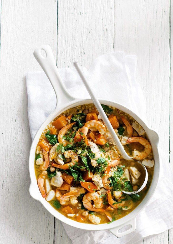 Seafood, Pumpkin & Chickpea Braise with Pearl Couscous