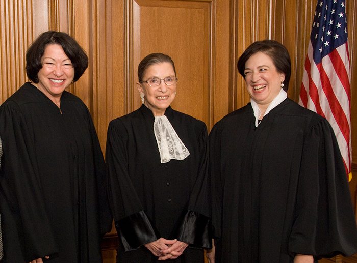 From left to right: Associate Justices Sonia Sotomayor, Ginsburg, and Elena Kagan. Steve Petteway, photographer for the Supreme Court of the United States