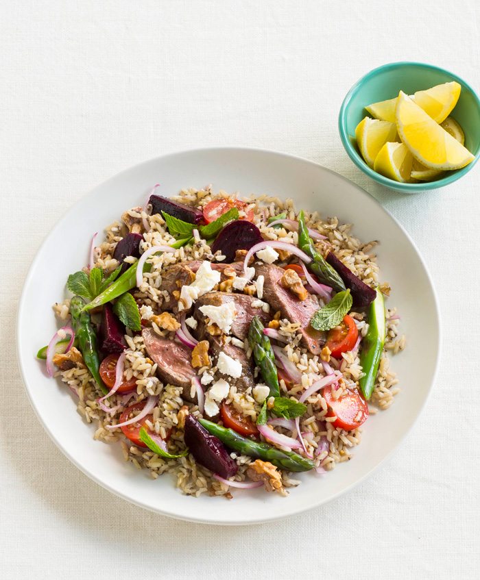 Warm Middle Eastern Lamb, Rice & Chia Salad With Feta Dressing