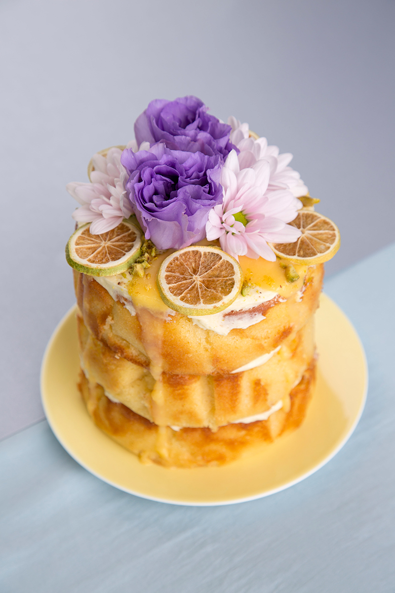 Layered Orange Blossom, Lemon & Lime Cake with Honey Cream Cheese Icing