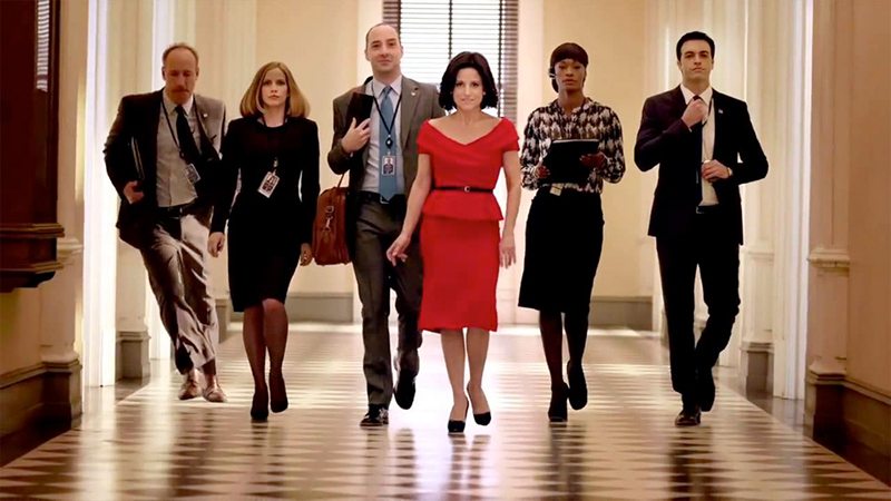 Julia Louis-Dreyfus with the cast of Veep.